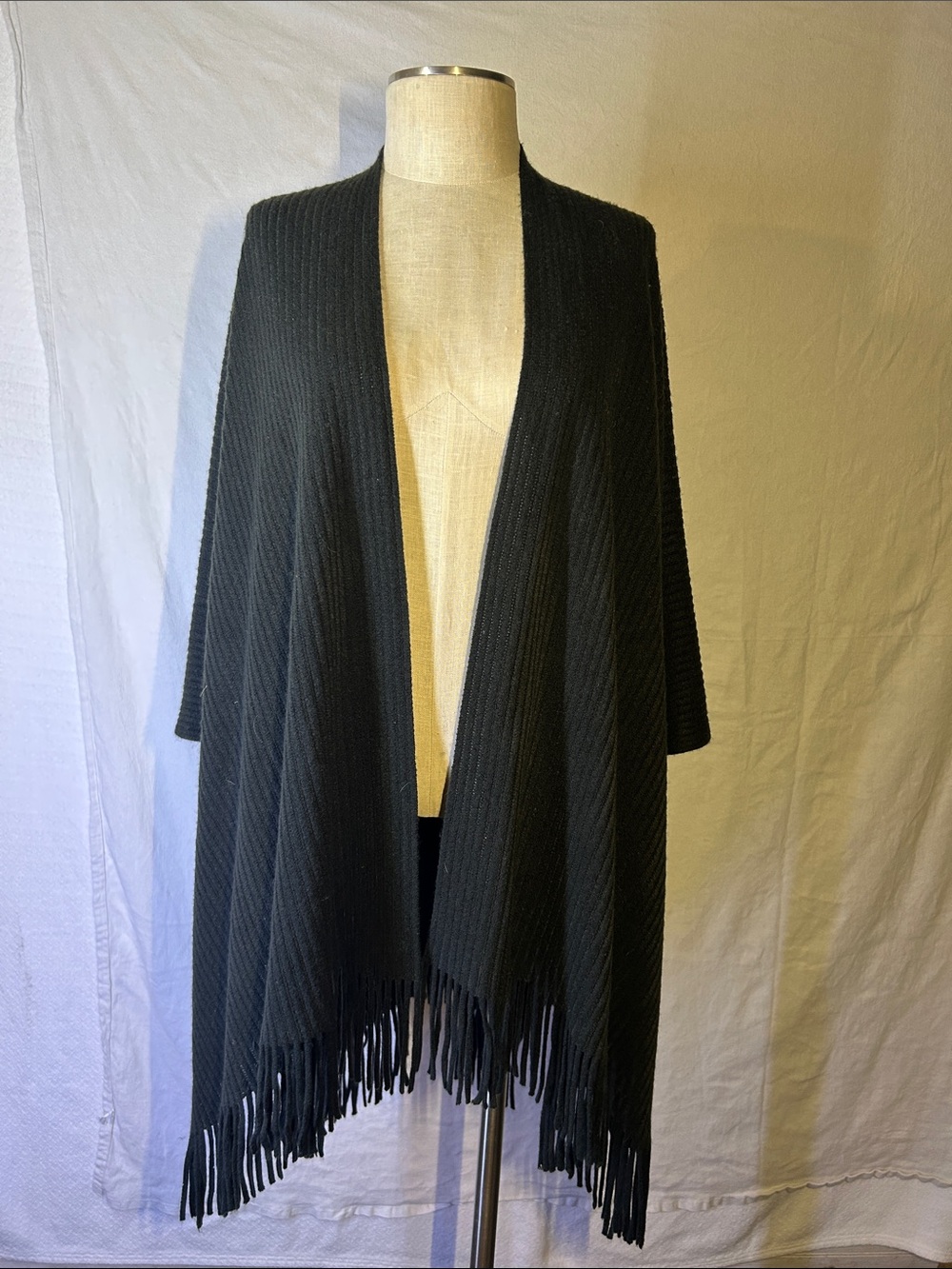 croft & barrow Black Open-Front Fringe Knit Poncho